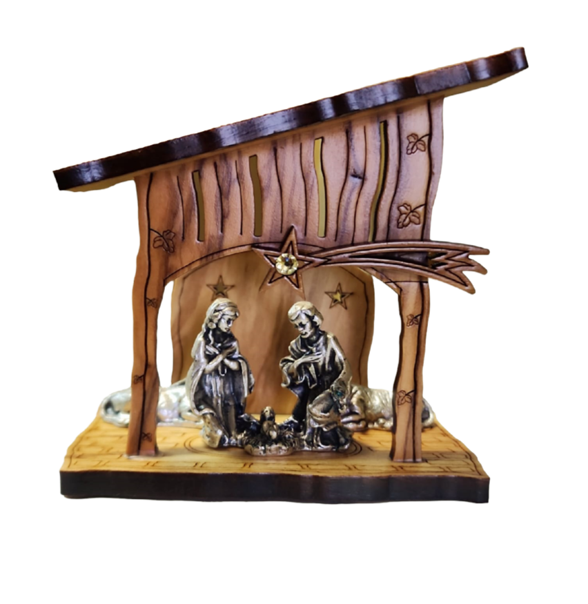 The Holy Family Nativity Set Silver - Olive Wood Special