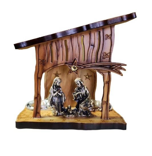 The Holy Family Nativity Set Silver - Olive Wood Special