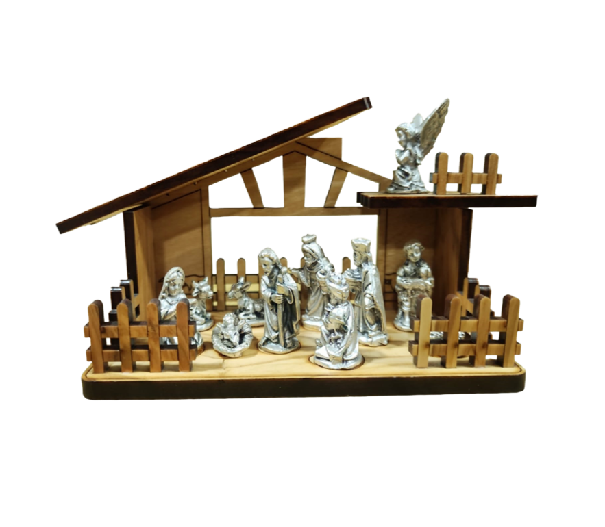 Special Nativity Set - Genuine Olive Wood & 925 Silver Figures