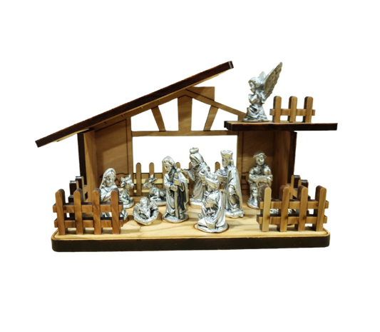 Special Nativity Set - Genuine Olive Wood & 925 Silver Figures