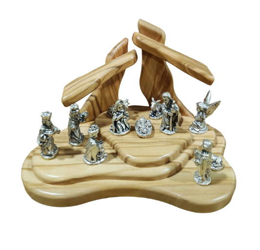 Nativity Scene Set Silver - Genuine Olive Wood