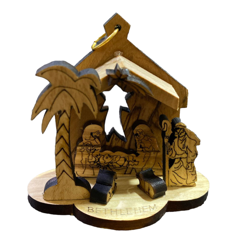 Christmas Ornament - Nativity Scene in a Cave - Olive Wood