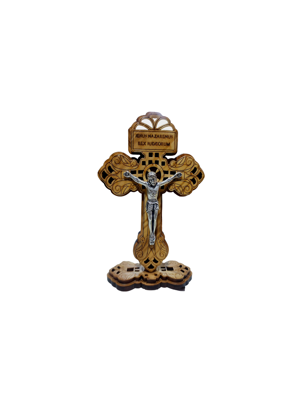 Crucifix Cross on Stand - Olive Wood