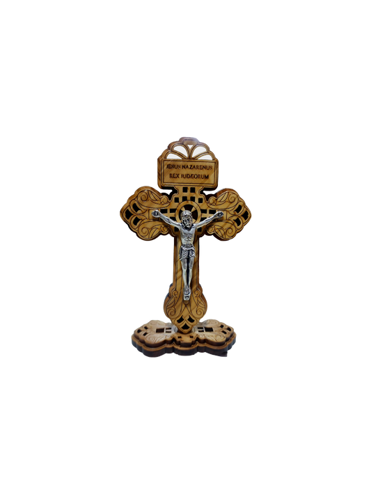 Crucifix Cross on Stand - Olive Wood