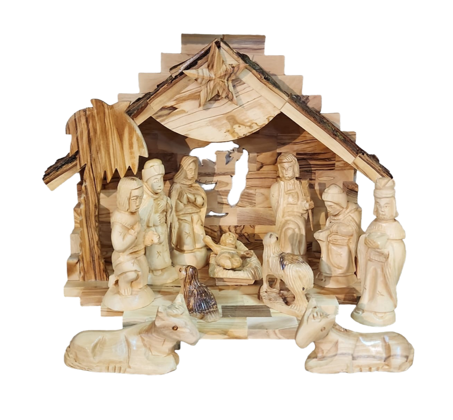 Musical Nativity Set - Genuine Olive Wood