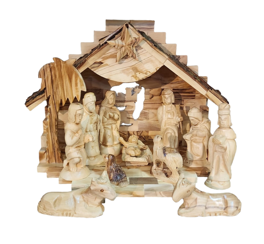 Musical Nativity Set - Genuine Olive Wood