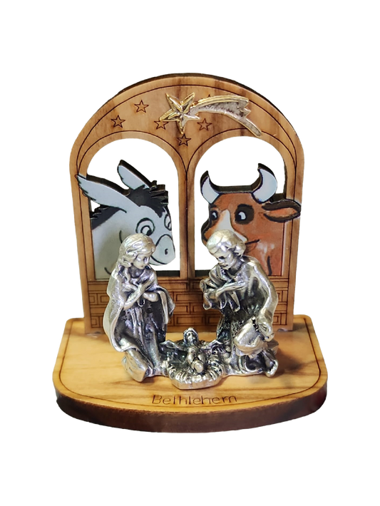 Nativity Scene Set - Olive Wood & Silver Figure Special Edition