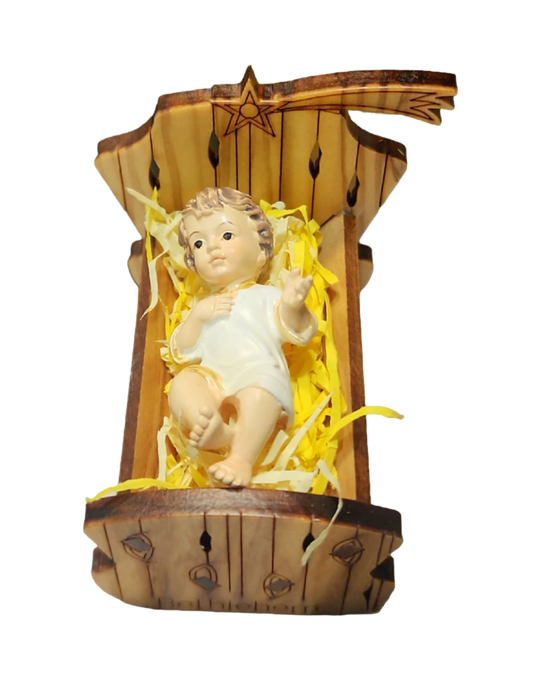 Baby Jesus Resin & Olive Wood Manger