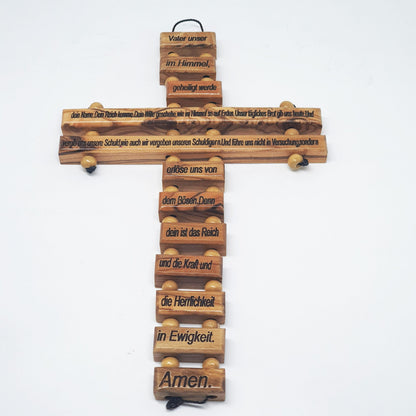 Cross w/ Our Father Prayer - 10 Languages - Olive Wood