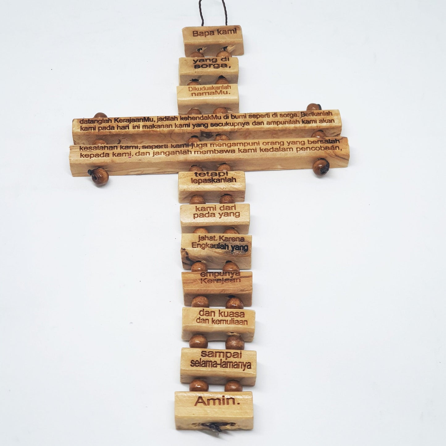 Cross w/ Our Father Prayer - 10 Languages - Olive Wood