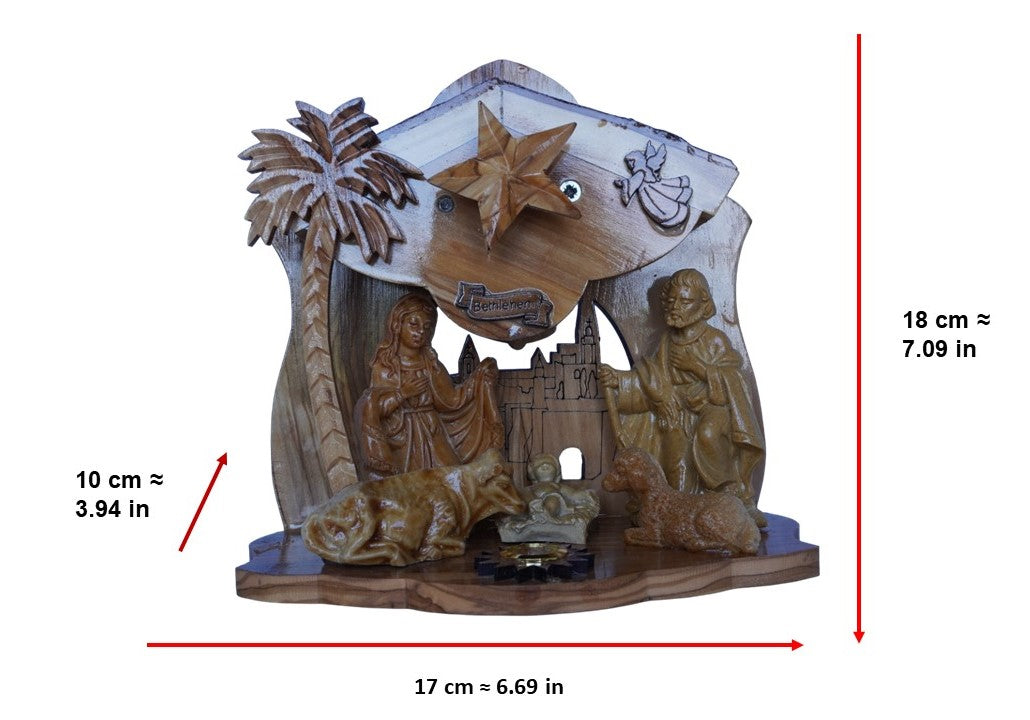 Musical Nativity Cave Set Genuine Olive Wood