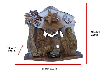 Musical Nativity Cave Set Genuine Olive Wood