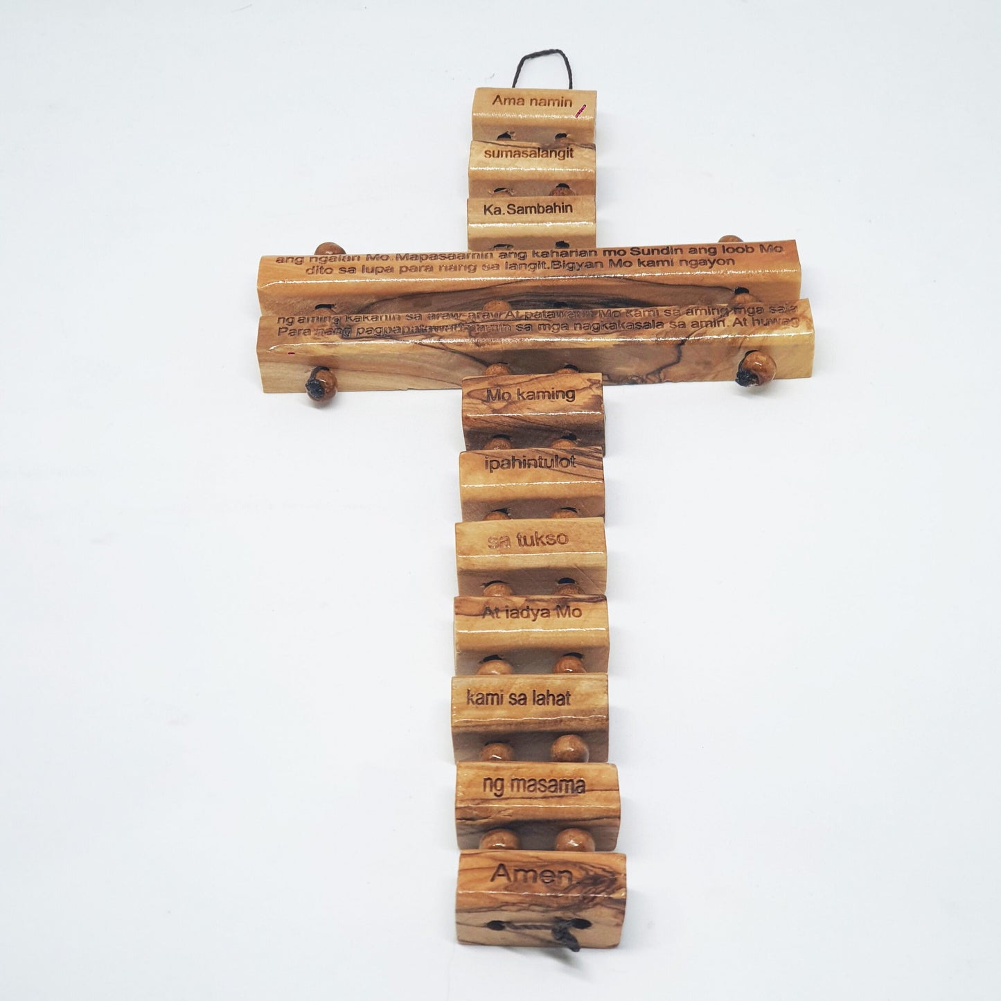 Cross w/ Our Father Prayer - 10 Languages - Olive Wood