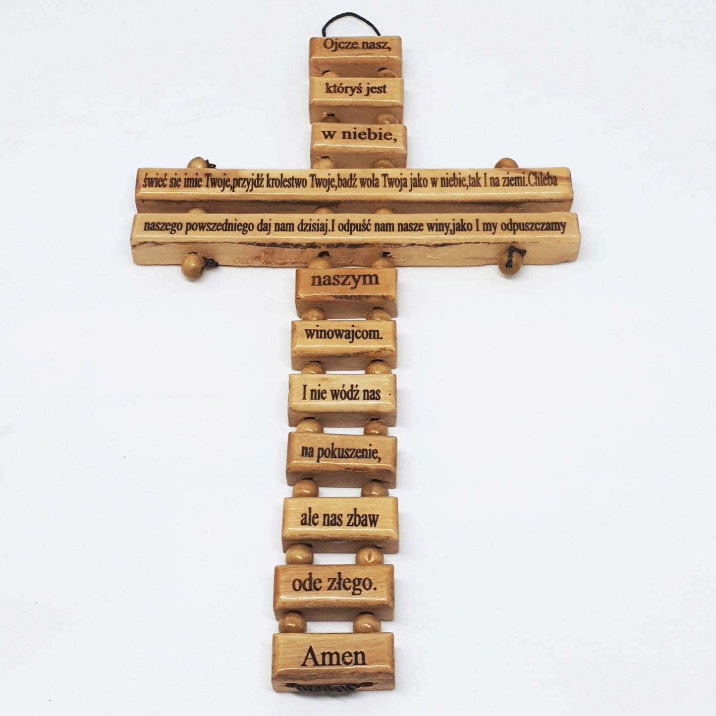 Cross w/ Our Father Prayer - 10 Languages - Olive Wood