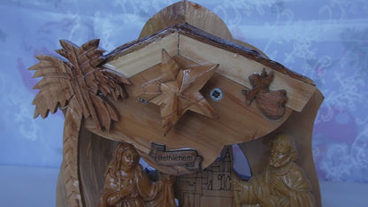 Musical Nativity Cave Set Genuine Olive Wood