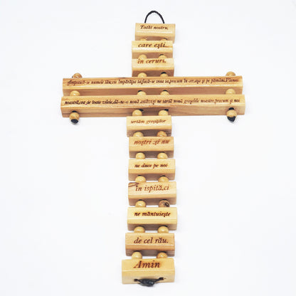 Cross w/ Our Father Prayer - 10 Languages - Olive Wood